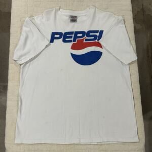 Vintage Oneita Power T Pepsi Shirt Size XL White 90s Logo Graphic